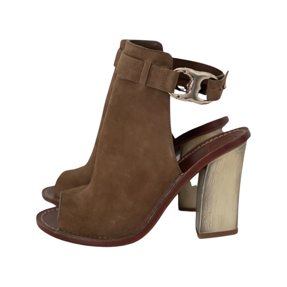 Tory Burch Olive Suede Open Toe Bootie